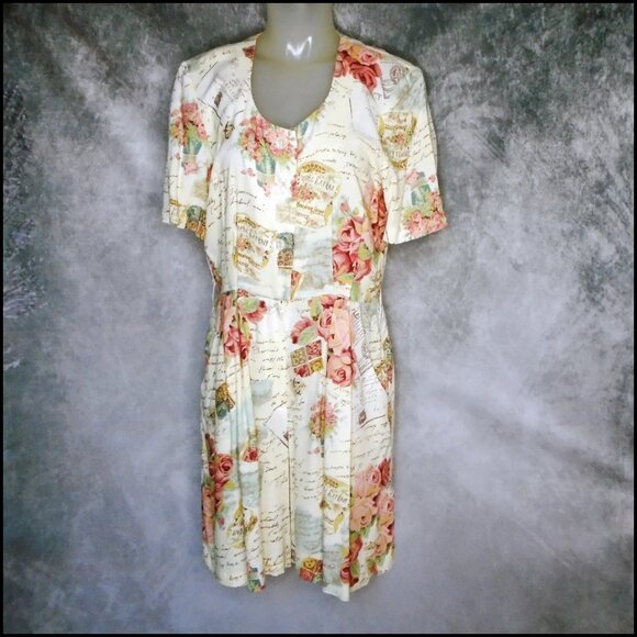 Rayon Romper Pink Retro Summer Floral With Pockets, Large Size - Picture 2 of 15